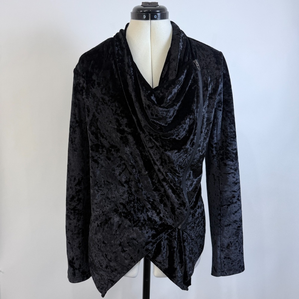 BlankNYC Black Crushed Velvet Asymmetric Draped Jacket Medium Black Whimsigoth